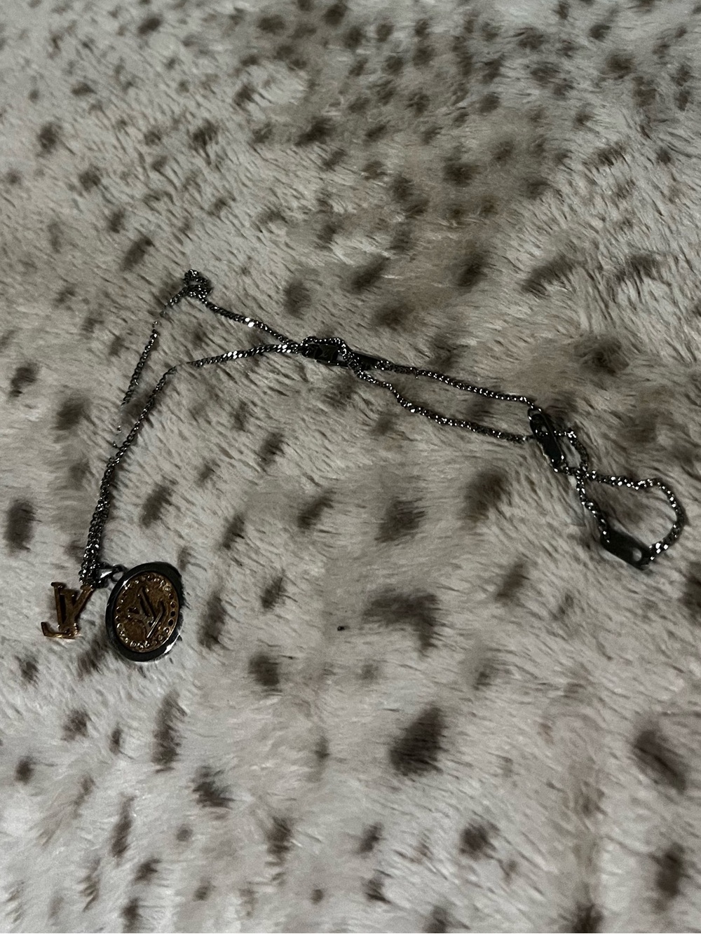 Louis Vuitton Silver-Tone Coin Pendant Necklace with Gold LV Charm